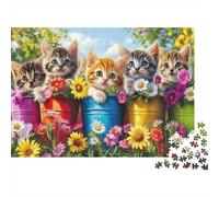 Lindos Gatitos en Cubos Rompecabezas de 1000 Piezas Gatitos en Cubos de Flores para Adultos Juegos educativos Hermosa decoración Difícil Reto Regalos de cumpleaños 70x50cm