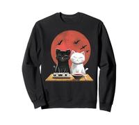 Lindos gatos blancos y negros con sushi bajo luna roja Sudadera