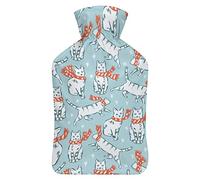 Lindos gatos con bufanda botella de agua de goma con cubierta de felpa suave, bolsa de agua caliente para invierno, manos y pies, protección contra el frío, 1000 ml