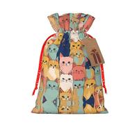 Lindos gatos en una variedad de colores impresos con cordón para regalos, bolsas de regalo de tela reutilizables, para regalos de vacaciones y fiestas