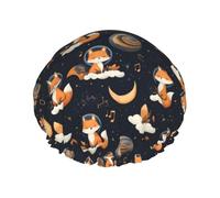 Lindos gorros de ducha con estampado de cielo de zorro para mujer, reutilizables, de doble capa, banda elástica, gorro de baño para ducha