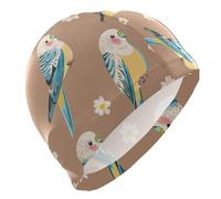 Lindos gorros de natación de Budgerigar marrón para adultos de pelo corto, impermeables, para mujeres, protección del cabello y reducción de arrastre, gorro para natacion mujer