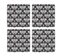Lindos Koalas y Corazones Rosados,Posavasos Cuadrados de Corcho MDF, Almohadilla para Tazas, Juego de 4 Posavasos para Bebidas