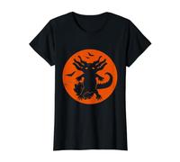 Lindos murciélagos fantasmales de Halloween Axolotl Naranja Luna Llena Vampiro Camiseta gráfica económica, Mujer, Negro, S