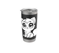 Lindos ojos grandes gato ilustración Kawaii Kitty Animal Design Vaso térmico de acero inoxidable de doble pared