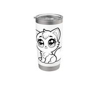 Lindos ojos grandes gato ilustración Kawaii Kitty Animal Design Vaso térmico de acero inoxidable de doble pared