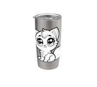 Lindos ojos grandes gato ilustración Kawaii Kitty Animal Design Vaso térmico de acero inoxidable de doble pared