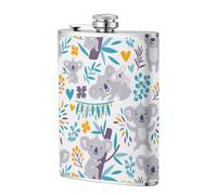 Lindos osos koala y flores,Frasco de acero inoxidable 304 de 8 oz con funda de cuero sintético, frasco de bolsillo para licor plano para exteriores