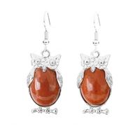 Lindos Pendientes de Animales para Mujeres Reiki búho Colgante de Piedra Natural Cuentas ovales de Encanto de Encanto de Encanto