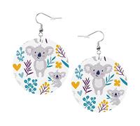 Lindos pendientes de osos koala Lindo dibujo animado Koala Forma redonda Pendiente de cuero Ligero Cuelga Mujeres Niñas Joyería Perfecto para el uso diario