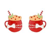 Lindos pendientes en forma de taza de Navidad Esmalte Taza de bebida de café Copo de nieve Arco Caña de caramelo Pendientes de botón Joyería delicada para mujeres, Piccolo, Metal, Sin piedra preciosa