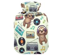 Lindos perezosos de dibujos animados para escuchar música, botellas de agua caliente con cubierta suave, botellas de calor para calambres menstruales, alivio del dolor, tamaño mediano