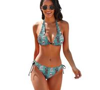 Lindos Perros caniche con Gafas Misteriosa Mariposa Azul Conjunto de Bikini de 2 Piezas para Mujer Traje de baño Triangular con Tiras Estampadas