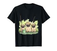 Lindos perros carlino pesca estanque lago peces divertidos pescadores cachorros Camiseta