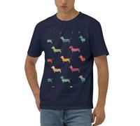 Lindos perros salchicha camisa de manga corta para hombre, tela elástica suave, cómoda, ajuste moderno para el hogar, azul marino, XXL
