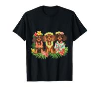 Lindos Perros Salchicha Tropicales Hawaianos Top Flower Lei Palms Camiseta