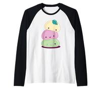 Lindos Personajes de Mochi Kawaii Apilados Camiseta Manga Raglan