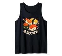 Lindos Personajes japoneses Kawaii I Love Sushi Camiseta sin Mangas
