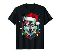 Lindos Pijamas de Navidad con Sombrero de Papá Noel y Lobo Camiseta