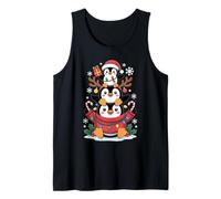 Lindos pingüinos Apilados de Navidad con Sombrero de Papá Noel Luces de Navidad Camiseta sin Mangas