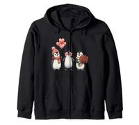 Lindos pingüinos de San Valentín aman Kawaii Sudadera con Capucha