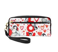 Lindos pingüinos día de San Valentín, Bolsa de Maquillaje Bolsa de cosméticos Bolsa de Aseo de Viaje portátil Estuche de Cuero para Mujeres y niñas