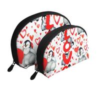 Lindos pingüinos día de San Valentín, Bolsa de Maquillaje de Concha, Monedero pequeño para Mujer, Bolsa de artículos de tocador, Bolsa de cosméticos, 2 Piezas