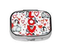 Lindos pingüinos día de San Valentín, Pastillero cuadrado para bolsillo o monedero, pequeño contenedor de pastillas, organizador de pastillas de viaje