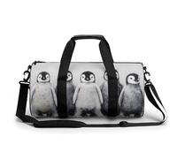Lindos pingüinos en una fila bolsa de viaje para gimnasio para mujeres y hombres, bolsa de lona cilíndrica, bolsa de entrenamiento deportiva con correa para el hombro