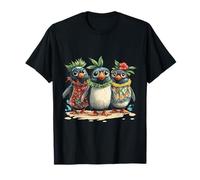 Lindos pingüinos hawaianos flor lei divertido pájaros tropicales océano Camiseta
