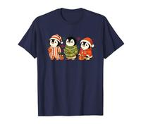 Lindos pingüinos navideños en suéteres acogedores y Trajes de Papá Noel Camiseta
