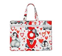 Lindos pingüinos para el día de San Valentín,Bolsa de lona para documentos con cremallera, bolso de mano, maletín para la escuela y la oficina.