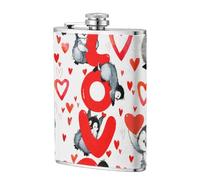 Lindos pingüinos para el día de San Valentín,Frasco de acero inoxidable 304 de 8 oz con funda de cuero sintético, frasco de bolsillo para licor plano para exteriores