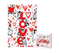 Lindos pingüinos para el Día de San Valentín,Rompecabezas de Madera de 300 Piezas para Adultos y Adolescentes.