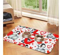 Lindos pingüinos para el Día de San Valentín,Tapete para Comida de Mascotas, manteles Individuales de Cuero sintético para Gatos y Perros,40x60cm
