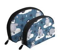 Lindos pingüinos y Copos de Nieve, Bolsa de Maquillaje de Concha, Monedero pequeño para Mujer, Bolsa de artículos de tocador, Bolsa de cosméticos, 2 Piezas