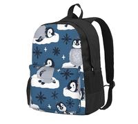 Lindos pingüinos y copos de nieve,Mochila con bolsillos, mochila informal para el día a día, resistente al agua, ideal para la escuela, viajes