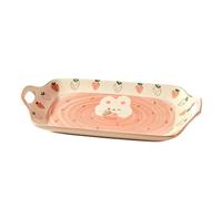 Lindos platos de colores de dibujos animados bajo vidriado, vajilla de cerámica para el hogar, plato rectangular binaural de 11.8 pulgadas