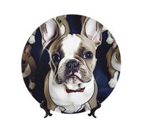 Lindos platos decorativos de cerámica de bulldog francés, plato decorativo de porcelana china con soporte de exhibición hecho a mano, adorno de cerámica con personalidad, plato de cena de porcelana