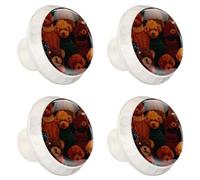 Lindos pomos de cristal redondos de 35 mm para armarios y cajones, diseño de caniches sin costuras, color marrón, para el hogar, cocina, dormitorio, paquete de 4