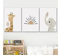 Lindos pósteres de dibujos animados de animales con sol, pintura de jirafa en lienzo para decoración de habitación infantil, cuadro de arte de pared para niños (60x90cm-3 piezas)