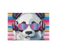 Lindos rompecabezas de dibujos animados con diseño de panda a rayas arcoíris para niños, rompecabezas para burlarse del cerebro, diversión y perfecto arte de pared, juegos difíciles, perfecto para