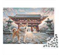 Lindos Rompecabezas de Perros para Adultos: Shiba en un Santuario japonés para Toda la Familia, Mujeres, Regalos para Hombres, 70 x 50 cm/1000 Piezas