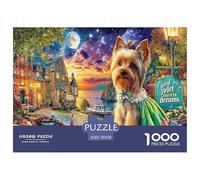Lindos Rompecabezas de Perros para Adultos: Yorkshire Terrier Cerca de un Pueblo costero. Juegos educativos para Toda la Familia. Mujeres. 70 x 50 cm/1000 Piezas.
