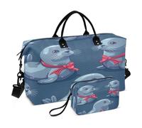 Lindos Sellos Azules Arcos Rojos Bolsas de Viaje para Gimnasio, Bolso de Fin de Semana con Bolsa de Aseo para Niñas Hombres