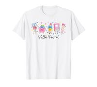 Lindos Suministros Escolares Rosa de Regreso a la Escuela Hello Pre-K Camiseta