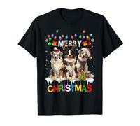 Lindos Tres Perros pastores australianos Navidad para Mujeres y Hombres Camiseta