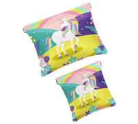 Lindos unicornios con calcomanías de elementos mágicos, bolsa de cosméticos de bolsillo, bolsa de maquillaje impermeable sin cierre automático, mini almacenamiento de viaje portátil para auriculares y