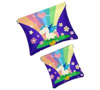 Lindos unicornios con calcomanías de elementos mágicos, bolsa de cosméticos de bolsillo, bolsa de maquillaje impermeable sin cierre automático, mini almacenamiento de viaje portátil para auriculares y