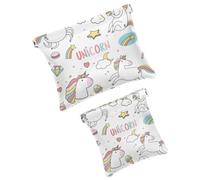 Lindos unicornios con calcomanías de elementos mágicos, bolsa de cosméticos de bolsillo, bolsa de maquillaje impermeable sin cierre automático, mini almacenamiento de viaje portátil para auriculares y